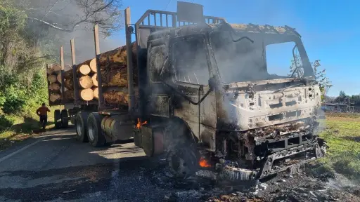 15 encacpuchados queman camión en BioBio