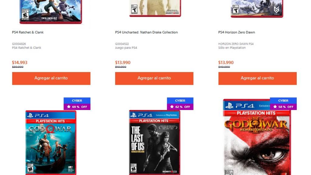   Algunas de las ofertas en la página de Sony