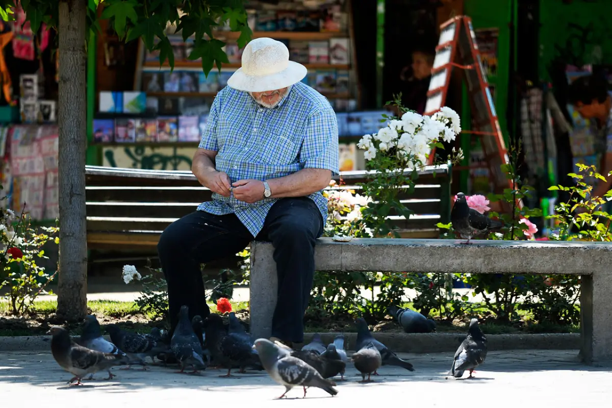 Abuelo sentado solo, 