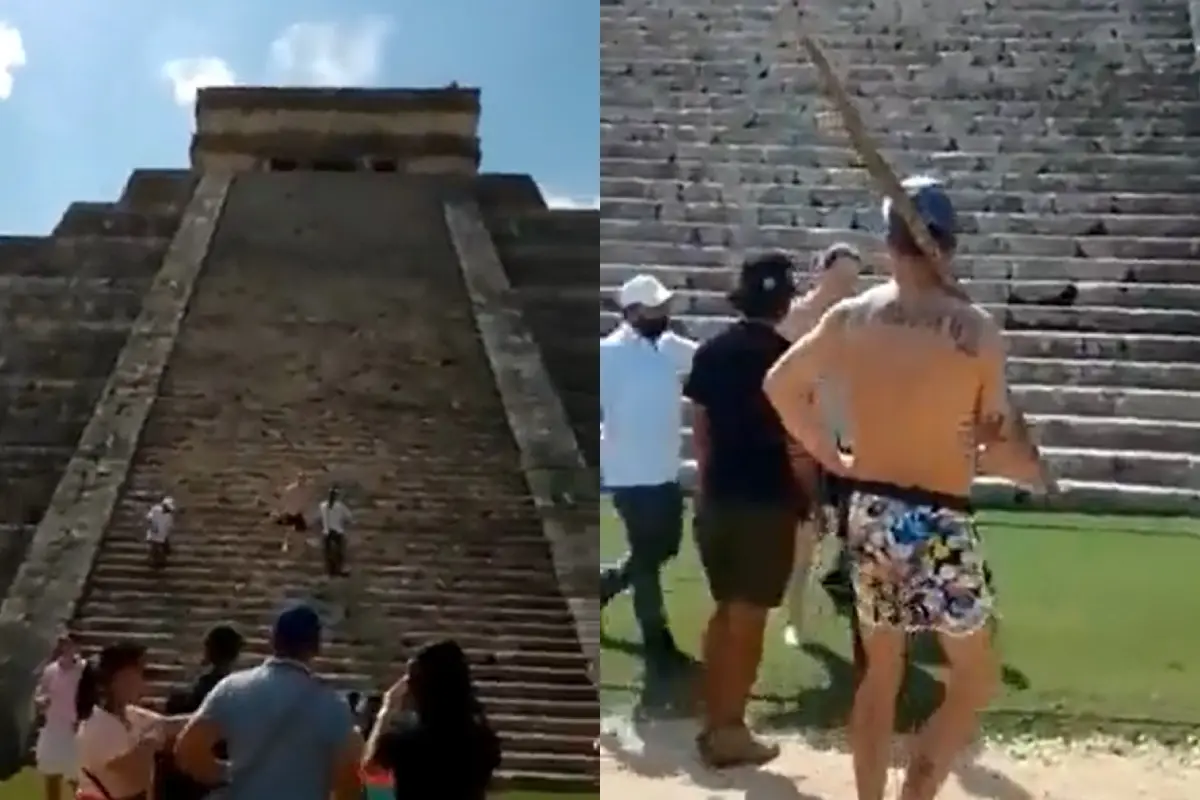 Turista recibio insultos y golpes por subir a piramide en Chichen Itzá, 