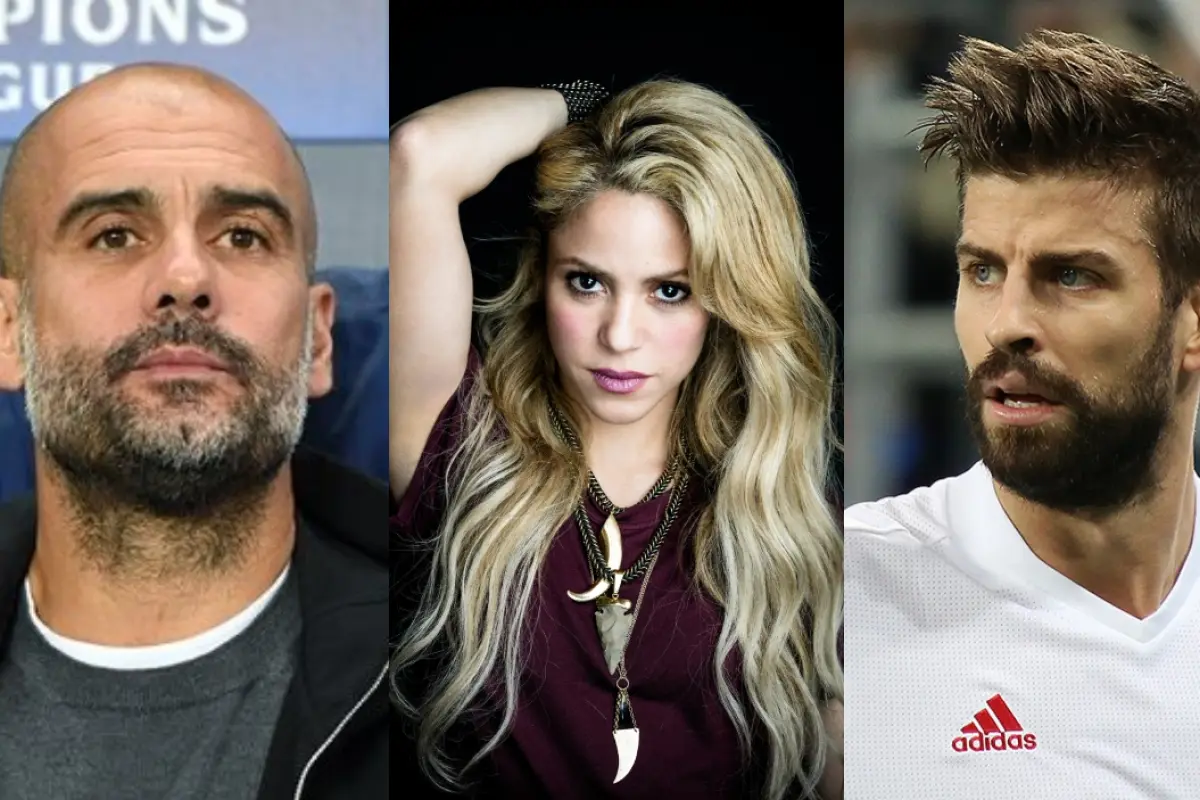 los rostros de pep guardiola, shakira, y gerard piqué