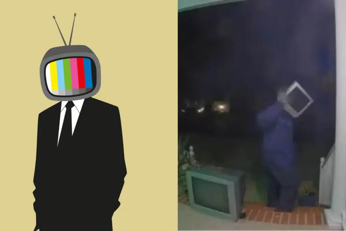 ilustracion de un hombre con cabea de tv y foto del hada de la tv