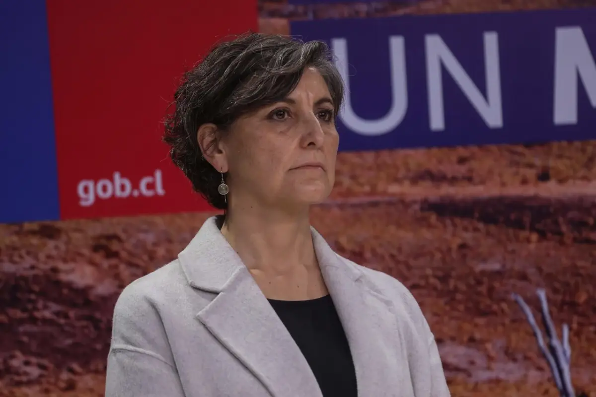 la ministra de Salud de pie frente a un cartel
