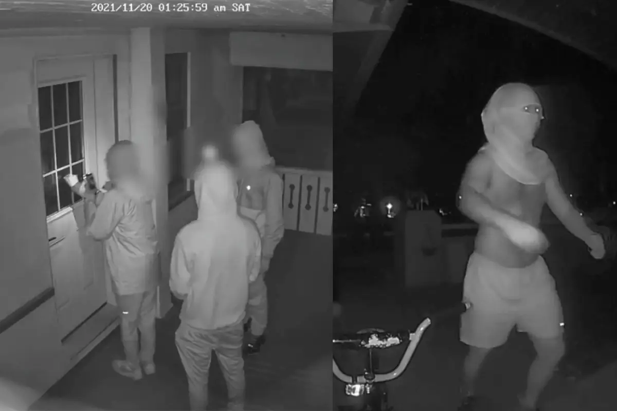 reto viral de tiktok imagenes de las cámaras de seguridad donde se ve a personas de noche pateando puertas