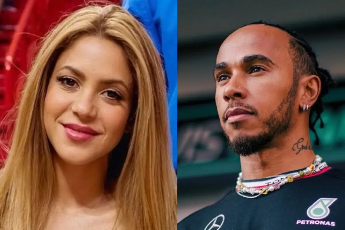 a la izquierda la cantante shakira y a la derecha el piloto lewis hamilton