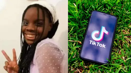 una foto de Christy Sibali y un teléfono con el logo de tiktok