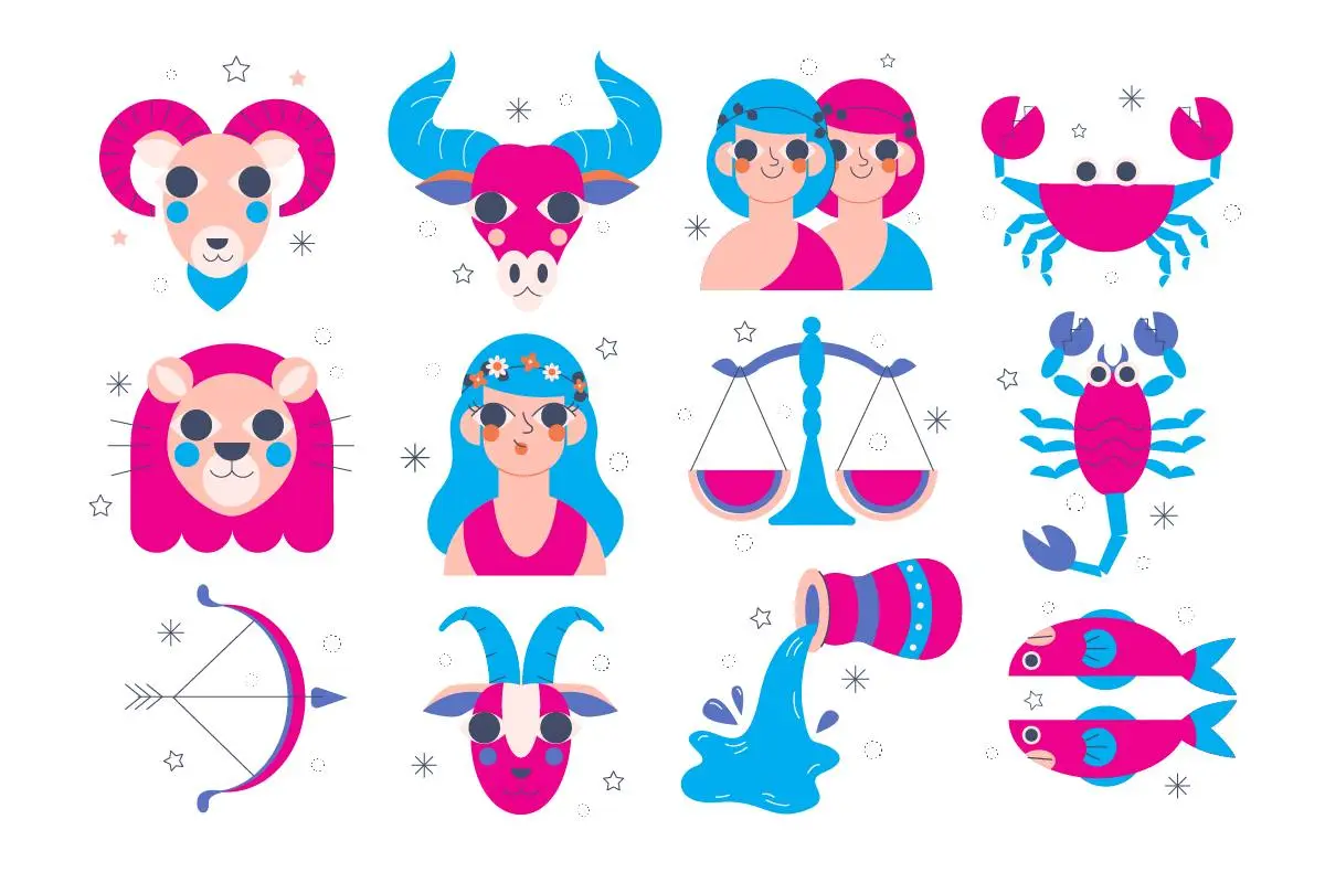 Signo del zodiaco, iconos de los 12 signos del zodiaco con los colores del diario la hora de chile