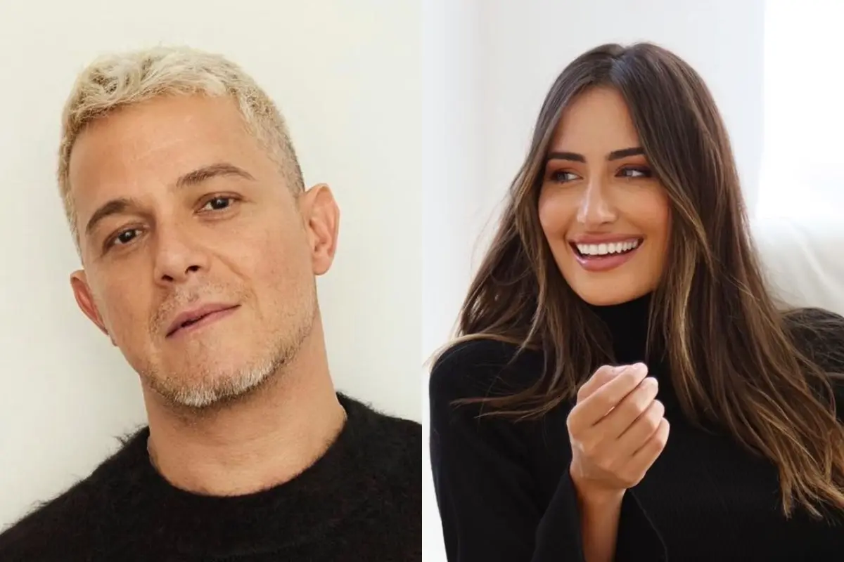 a la izquierda un primer plano de alejandro sanz y a la derecha un primer plano de rachel valdes