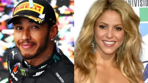 Lewis Hamilton y Shakira en una foto dividida