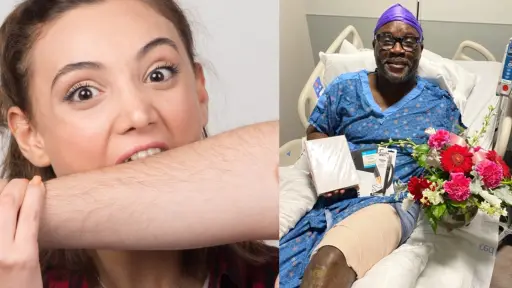 una mujer mordiendo el brazo del un ho,bre, donnie adams en su cama de hospital