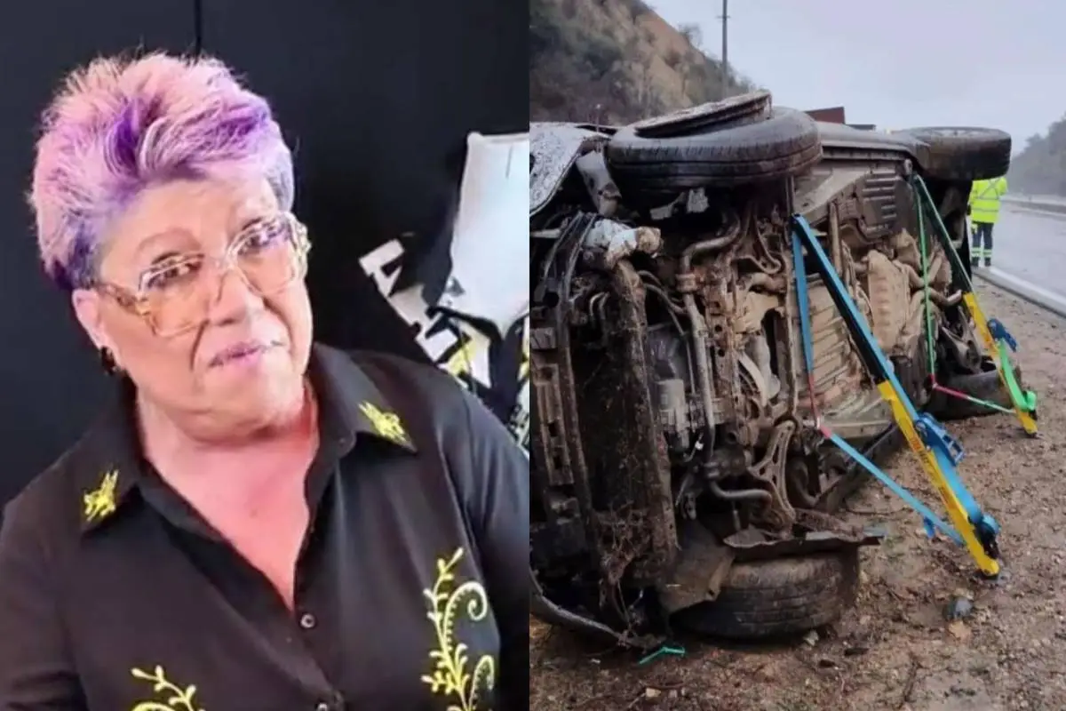 plano general de Patricia Maldonado y su auto chocado