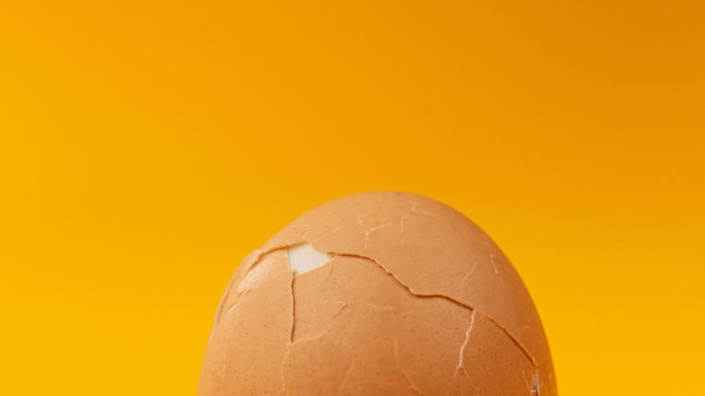 un huevo duro a medio pelar, huevos duros / 