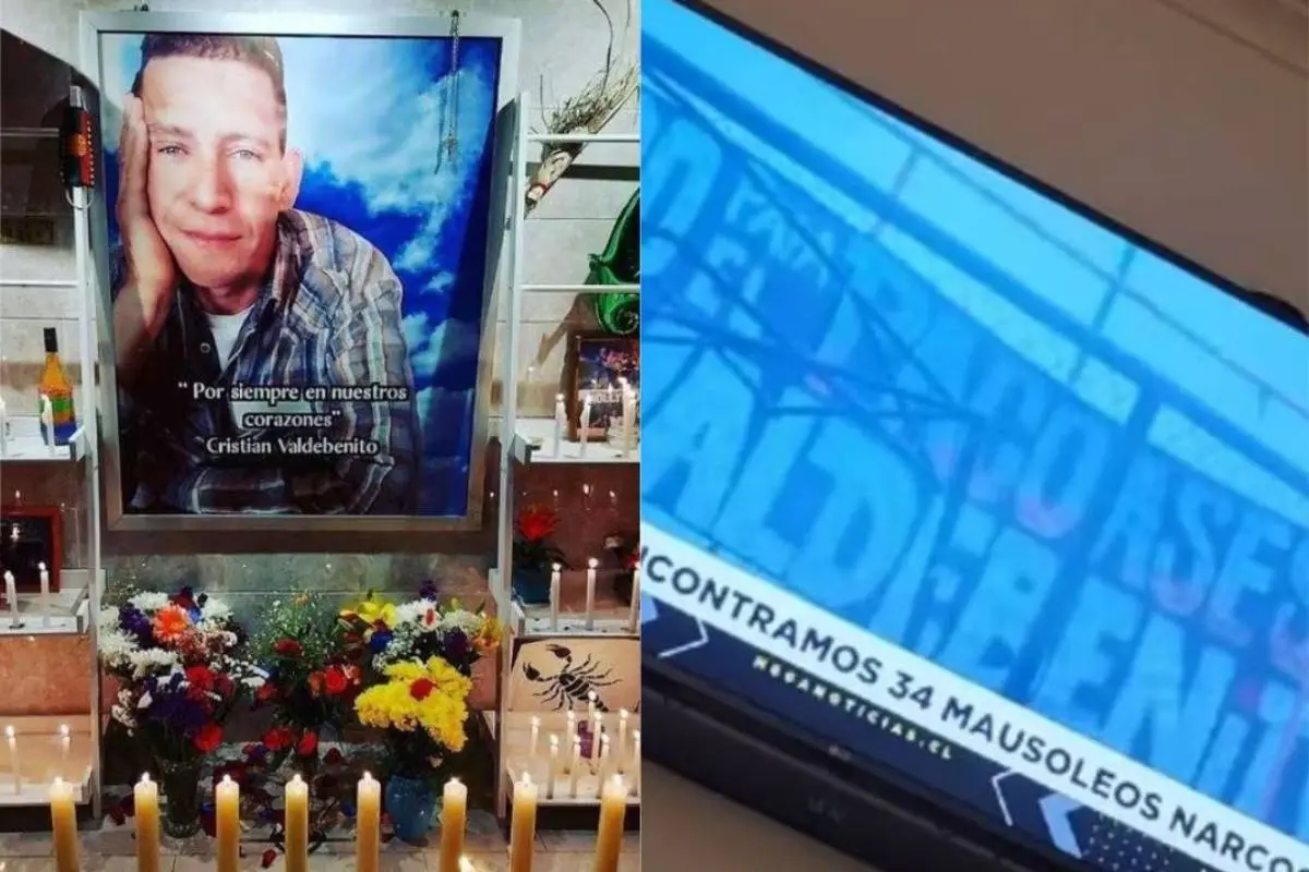 animita de Cristián Valdebenito y a su lado una fotografía del programa de Mega