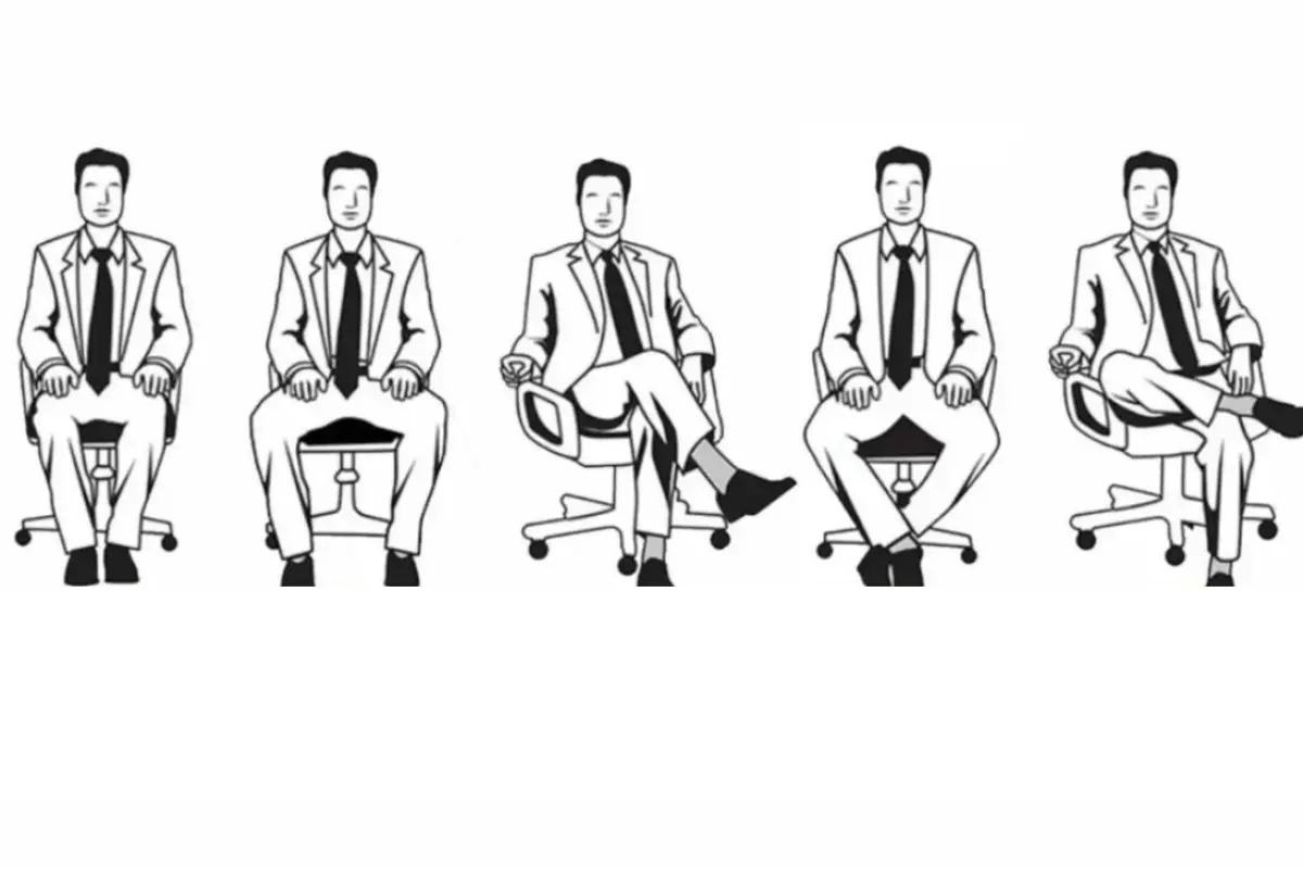 dibujos lineales en blanco y negro de hombres sentados con distintas posturas