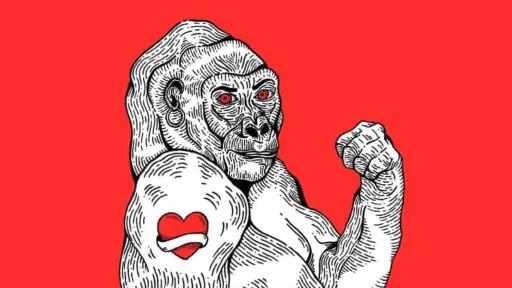 una gorila con tatuaje sobre un fondo rojo, detalle de la portada del libro Teoría King Kong de la escritora Virginie Despentes