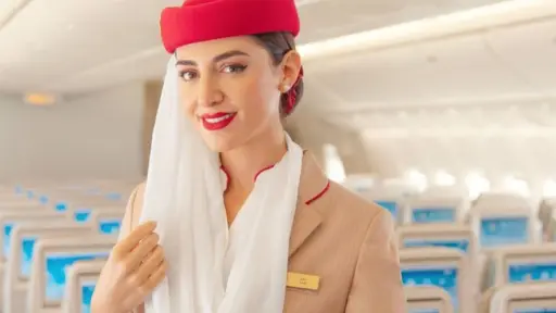plano medio de azafata de Emirates