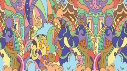 imagen de colores con muchas formas entrelazadas y figuras de animales para el test de personalidad visual