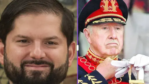 primer plano del rostro de Gabriel Boirc y Augusto Pinochet