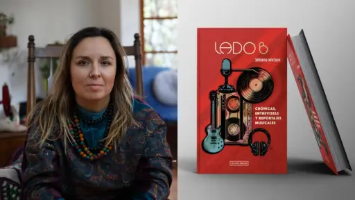 la periodista johanna watson a la izquierda y a la derecha el libro lado b