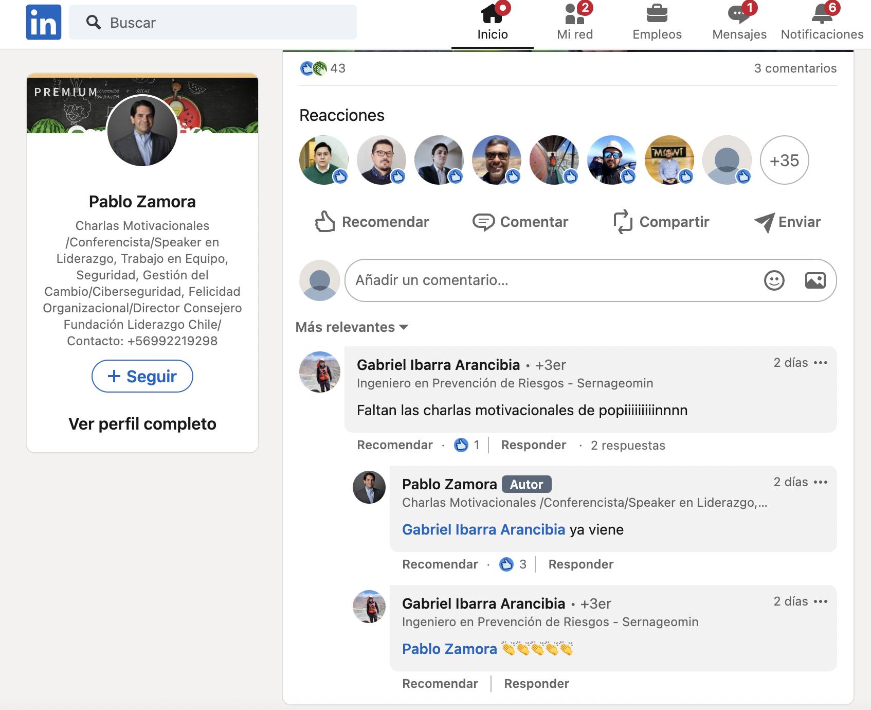 Linkedin de Pablo Zamora / 