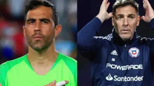 primer plano del rostro de Eduardo Berizzo y Claudio Bravo