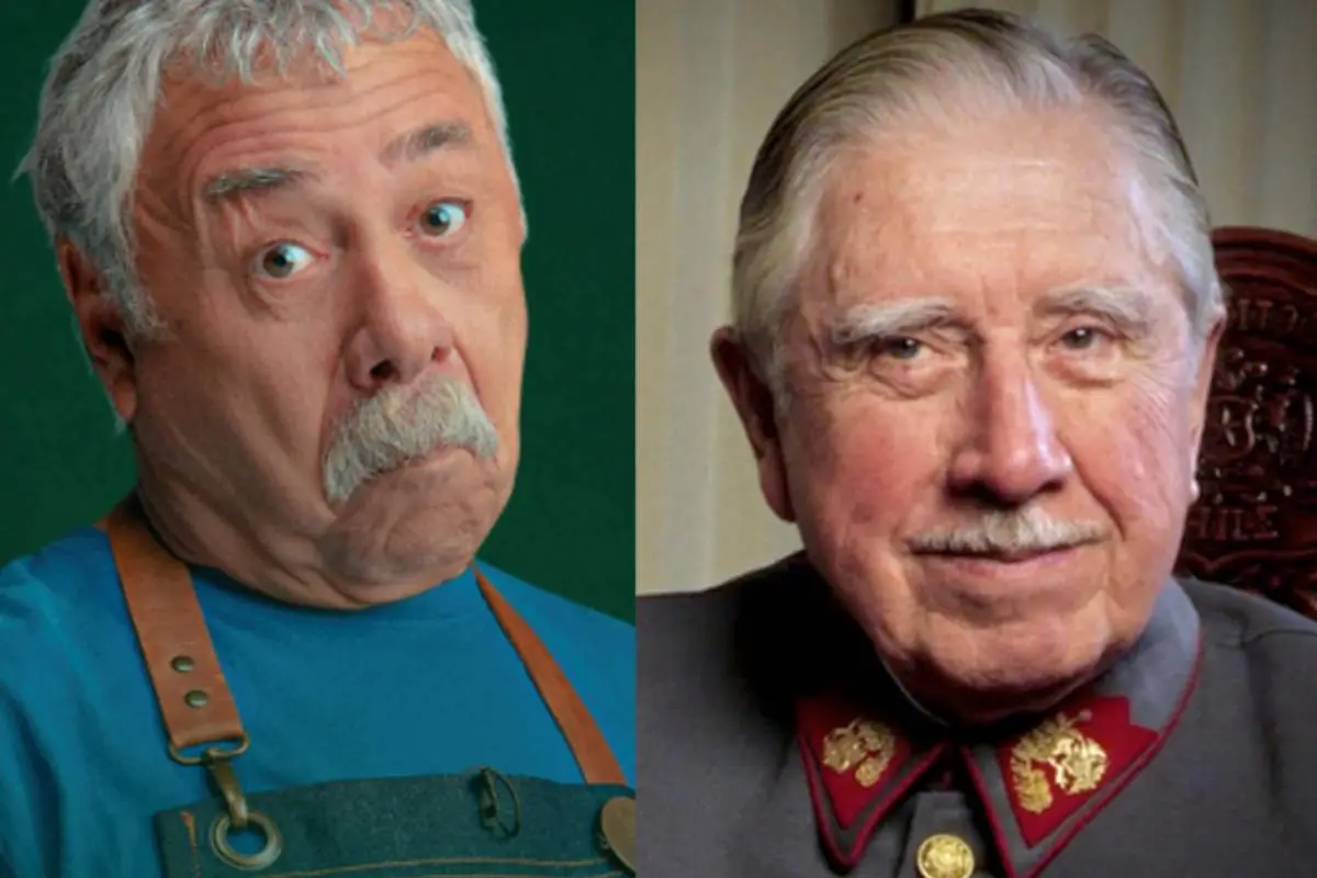primer plano del rostro de Carlos Caszely y Augusto Pinochet