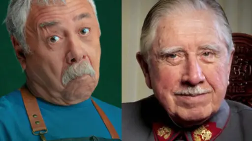 primer plano del rostro de Carlos Caszely y Augusto Pinochet