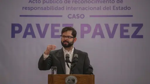 Gabriel Boric frente a un micrófono