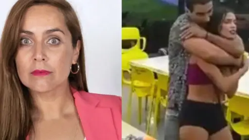primer plano del rostro de Natalia Valdebenito y Sebastián acosando a Cony en Gran Hermano