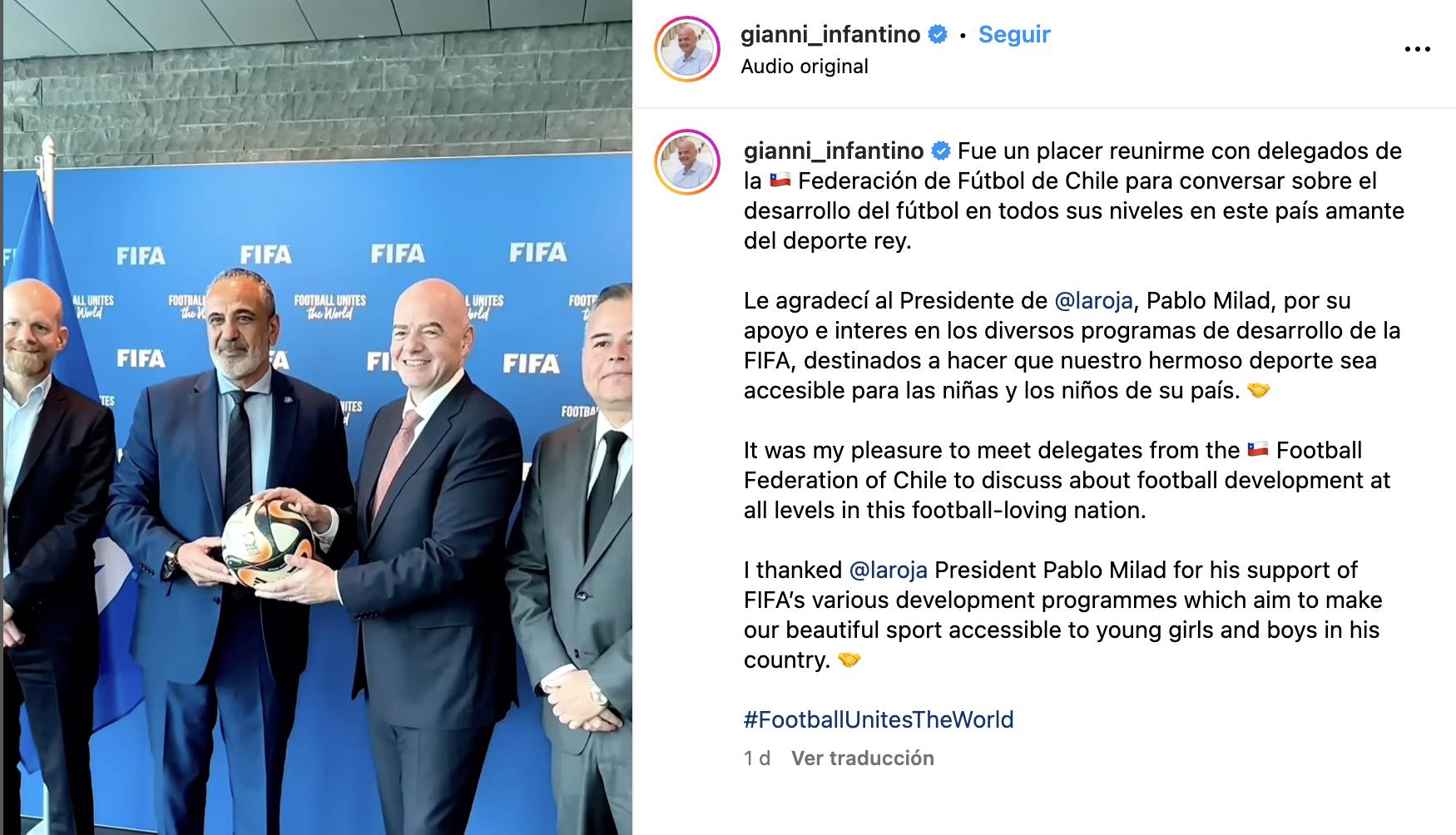 captura del Instagram de. Gianni Infantino / 