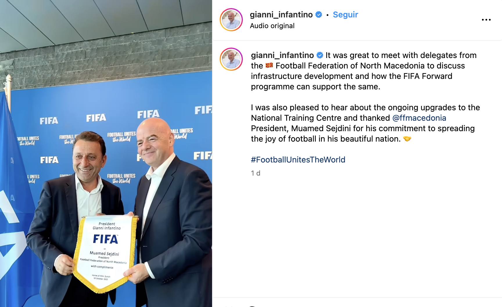 captura del Instagram de. Gianni Infantino / 