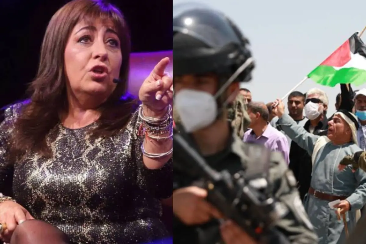 rostro de Helhue Sukni y palestinos asediados por policía israelí