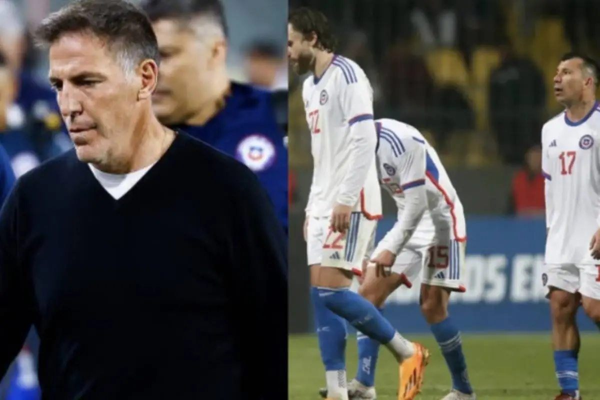 primer plano de Ediardo Berizzo y jugadores de la selección chilena