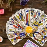 cartas de tarot sobre una mesa junto a velas