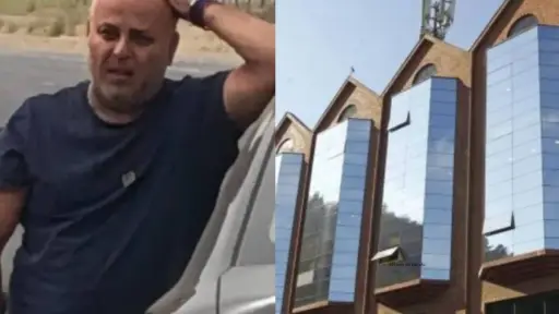captura de Miguel Acuña tras el choque y fachada de Canal 13