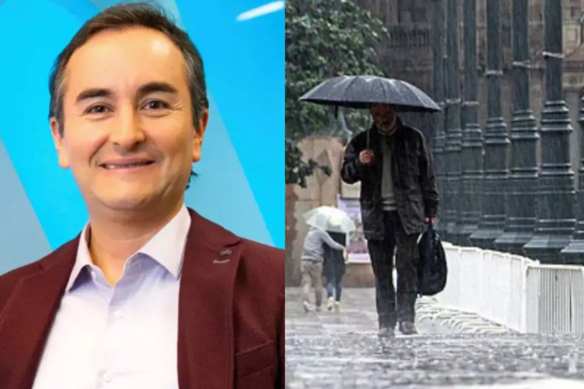 rostro de meteorólogo Alejandro Sepúlveda y lluvia en Santiago