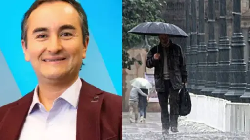rostro de meteorólogo Alejandro Sepúlveda y lluvia en Santiago