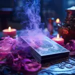 cartas de tarot sobre una mesa con humo de incienso