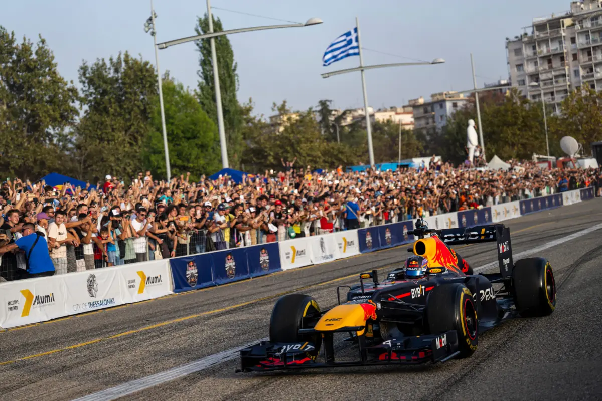 Patrick Friesacher, Patrick Friesacher of Austria in a RB8 seen during the Red Bull Showrun by Alumil in Thessaloniki, Greece on September 23, 2023. // Joerg Mitter / Red Bull Content Pool // SI202309230649 // Usage for editorial use only //