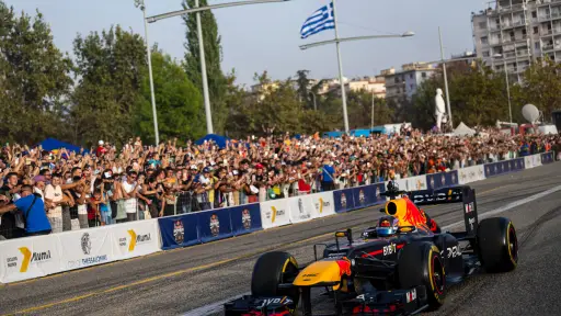 Patrick Friesacher, Patrick Friesacher of Austria in a RB8 seen during the Red Bull Showrun by Alumil in Thessaloniki, Greece on September 23, 2023. // Joerg Mitter / Red Bull Content Pool // SI202309230649 // Usage for editorial use only //