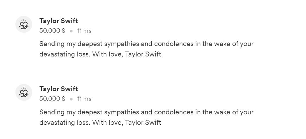 Taylor Swift donación - Captura web