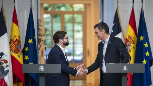 Presidente Gabriel Boric en el Palacio de la Moncloa, recibido por el Presidente del Gobierno español, Pedro Sánchez., Agencia Uno