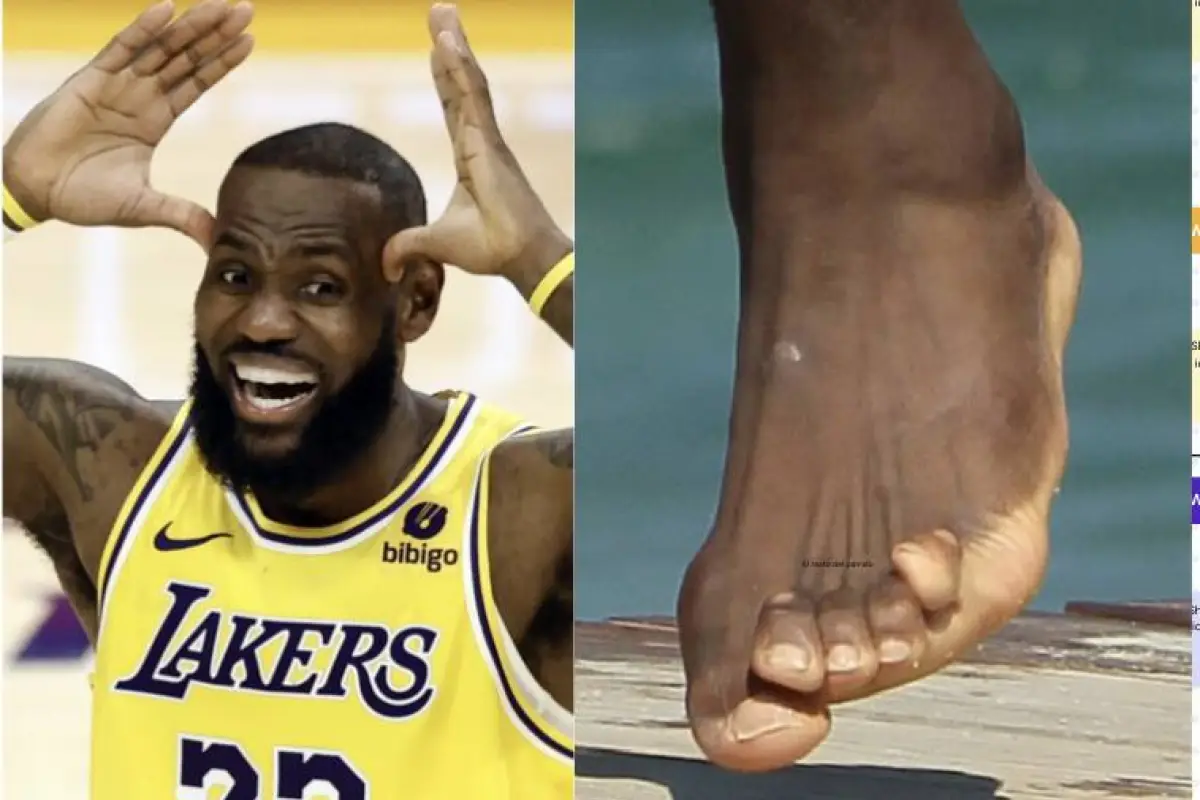 rostro de LeBron James y primer plano de su pie