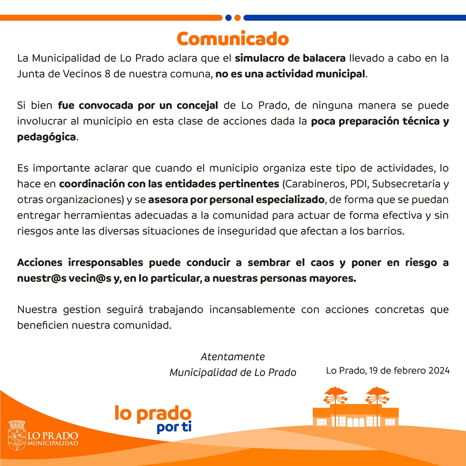 Comunicado Lo Prado - Municipalidad de Lo Prado