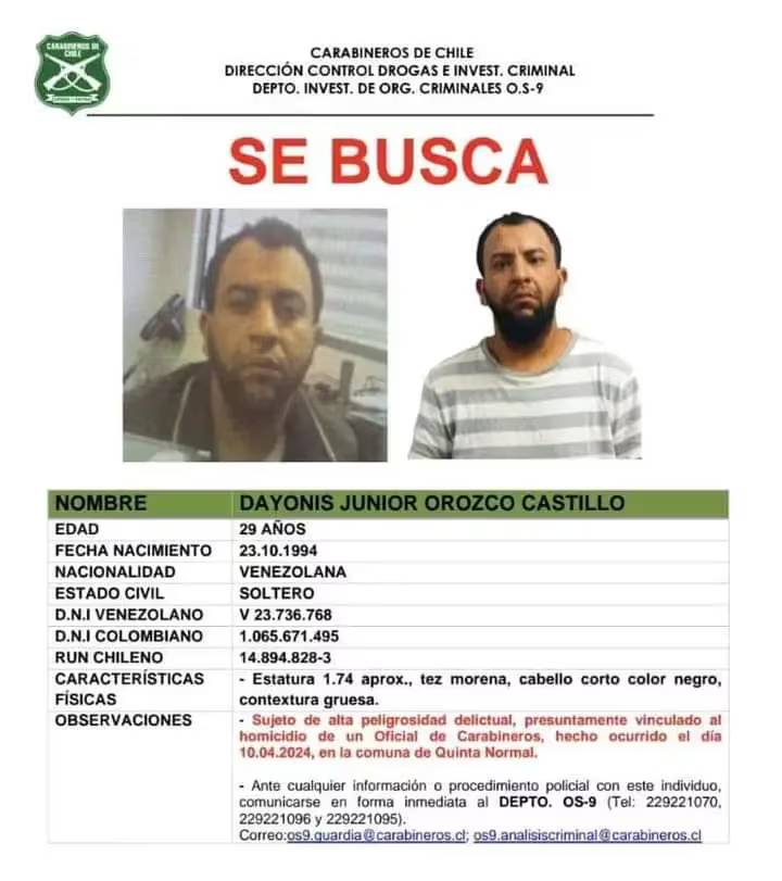 Información del cuarto prófugo por el crimen del teniente Sánchez - Carabineros de Chile