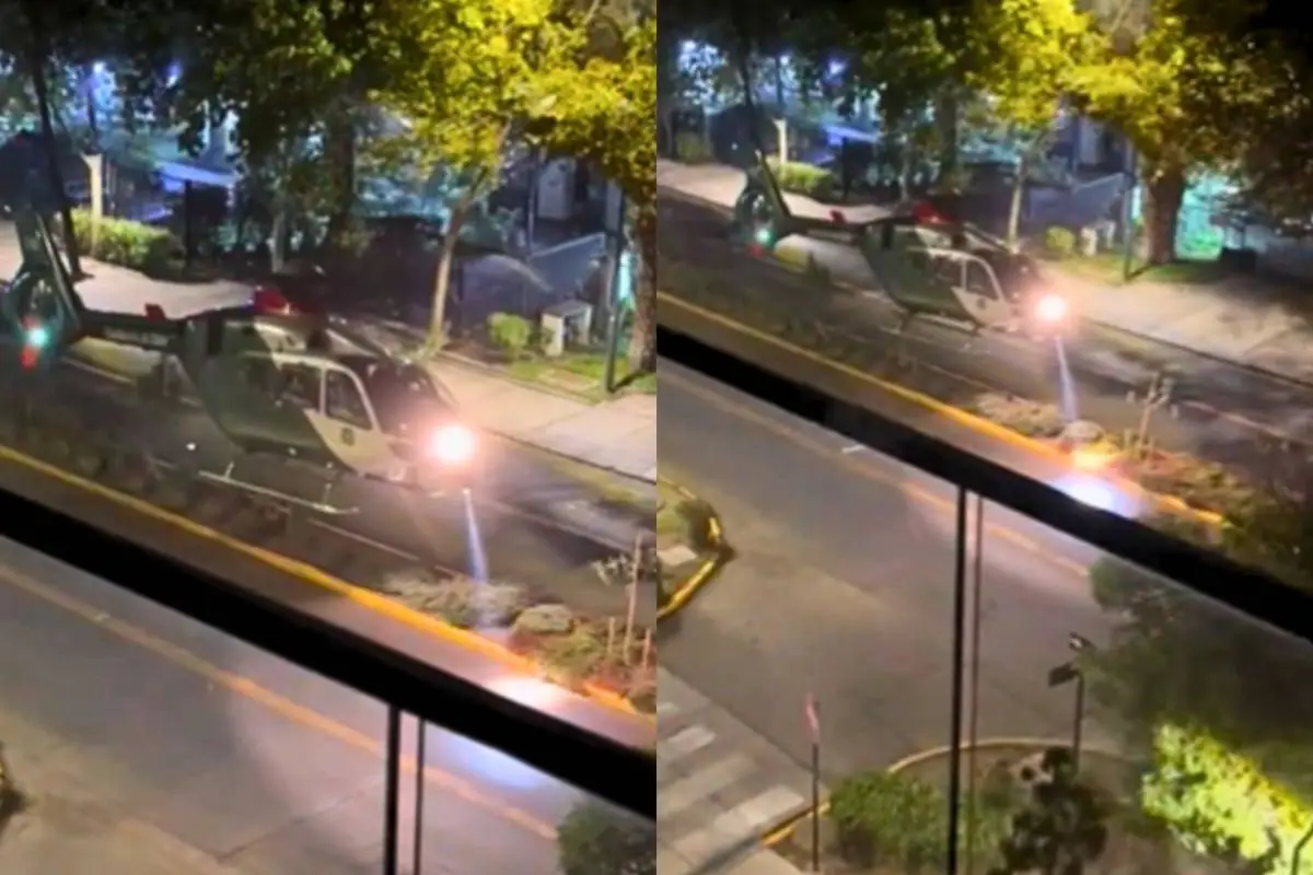 Helicóptero de Carabineros aterrizando en Providencia, Captura de redes sociales