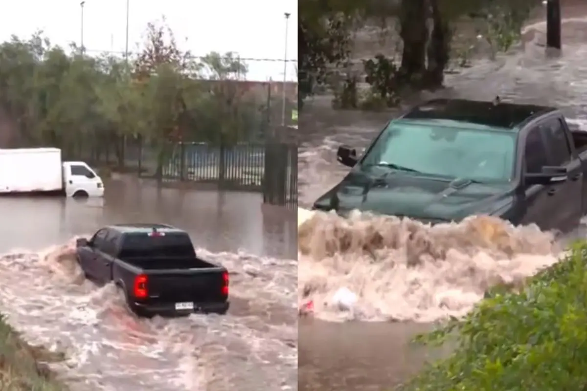Puente Alto bajo el agua en sector de avenida La Serena, Captura