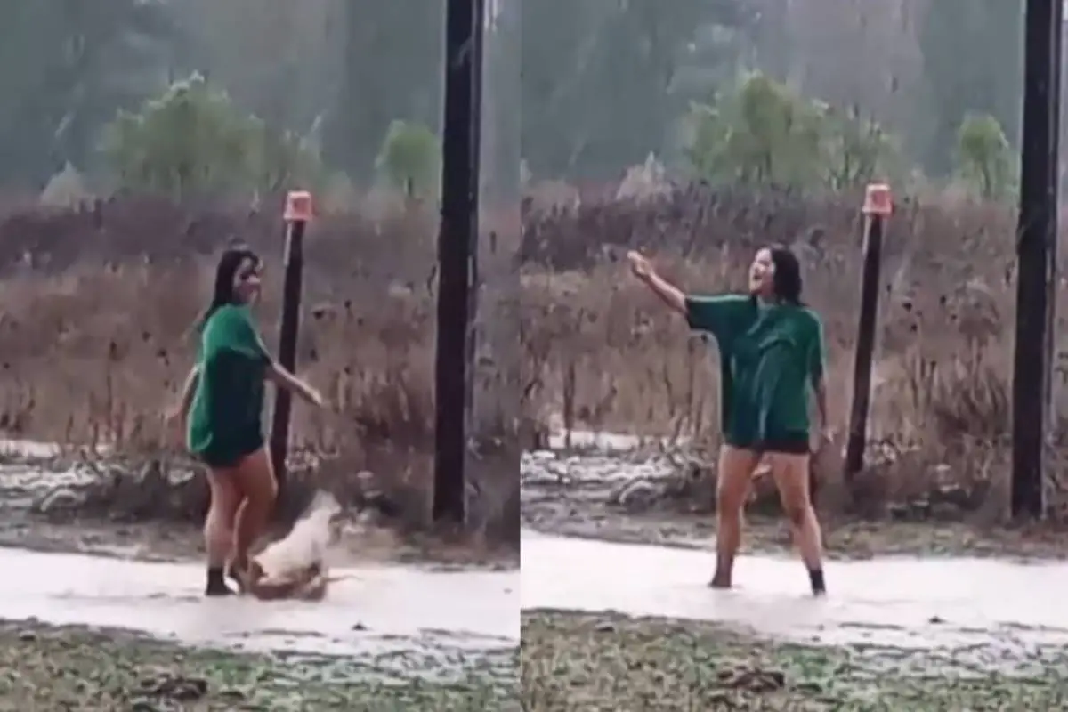 Joven chilena bailando bajo la lluvia , Captura de redes sociales