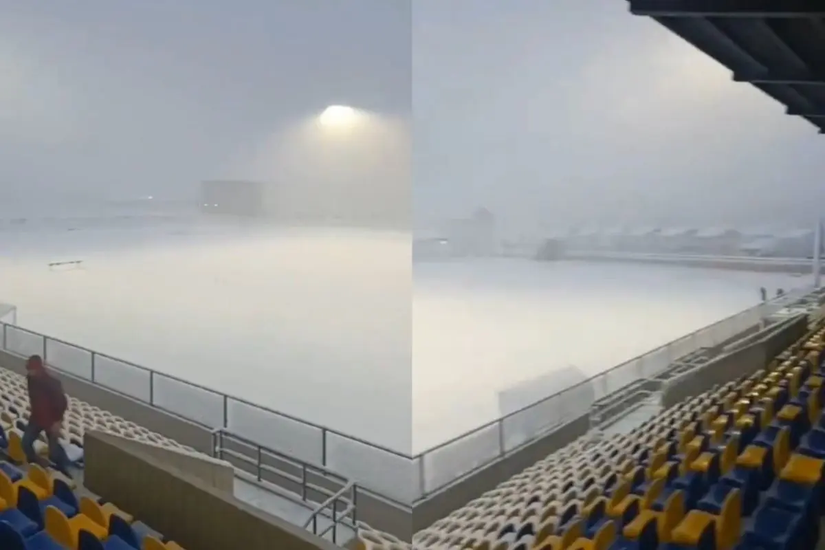 La nieve cubrió la cancha del estadio magallánico, Captura