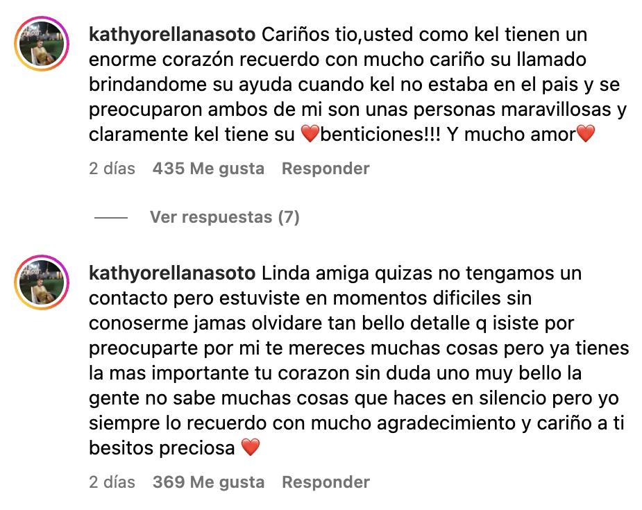 Kathy Orellana comentando a Kel - Captura de pantalla